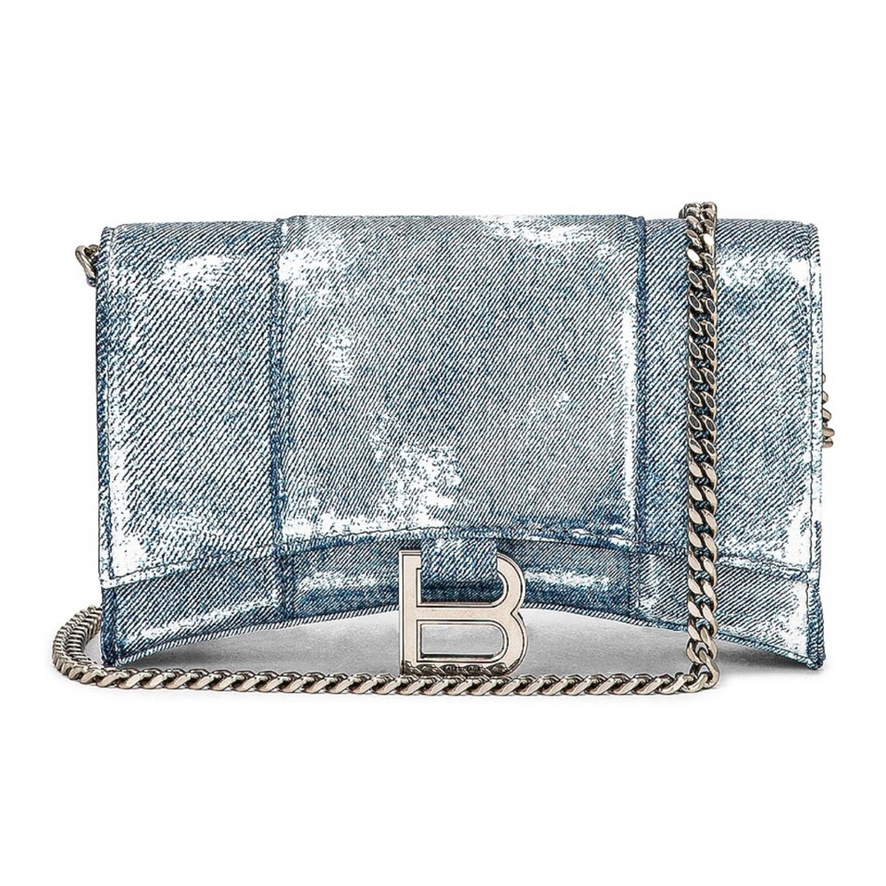 BALENCIAGA Hourglass Wallet on Chain Bag in Denim Blue